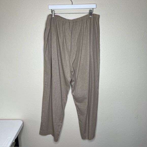 Vicki Waynes Linen Blend Tan Embroidered Button Top Pull On Pant Set Women 20 - Picture 13 of 16